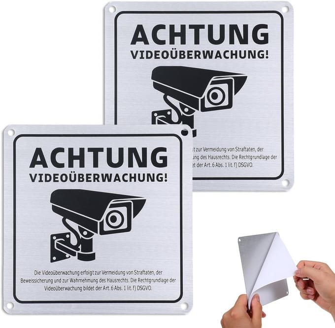 2x Aluminium Camerabewaking Bordje 15x15cm - Privacy & AVG Melding