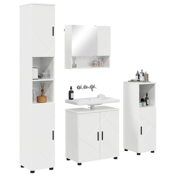 vidaXL - Badkamermeubel - Set - 4 - st - Hoogglans - wit - 61 - x - 35 - x - 64 - cm