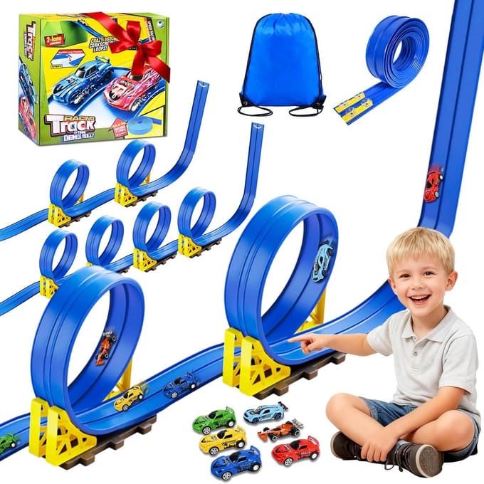 Flexibele Racebaan met 6 Speelgoedauto's - 5 Meter Race Circuit voor Kinderen