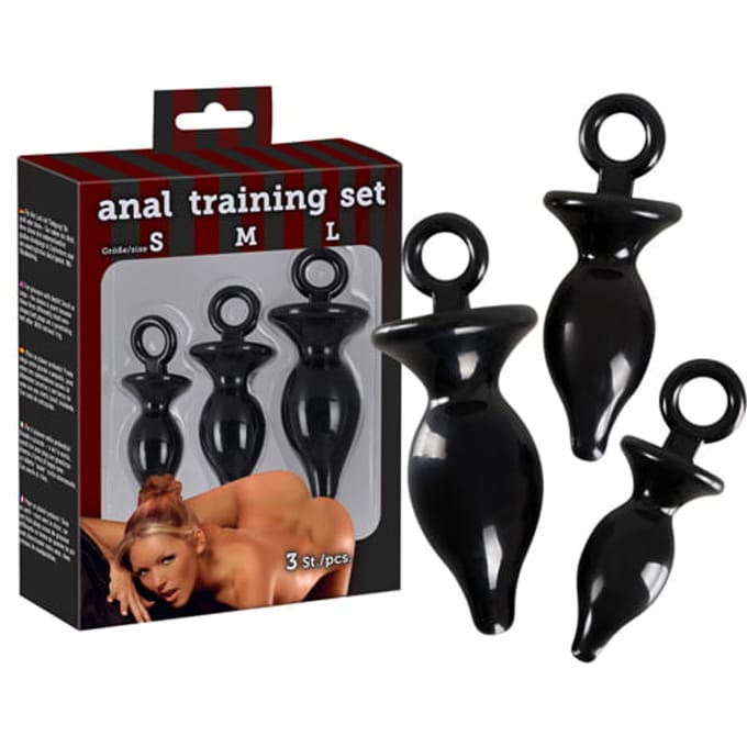 Zwarte trainingsset met drie buttplugs