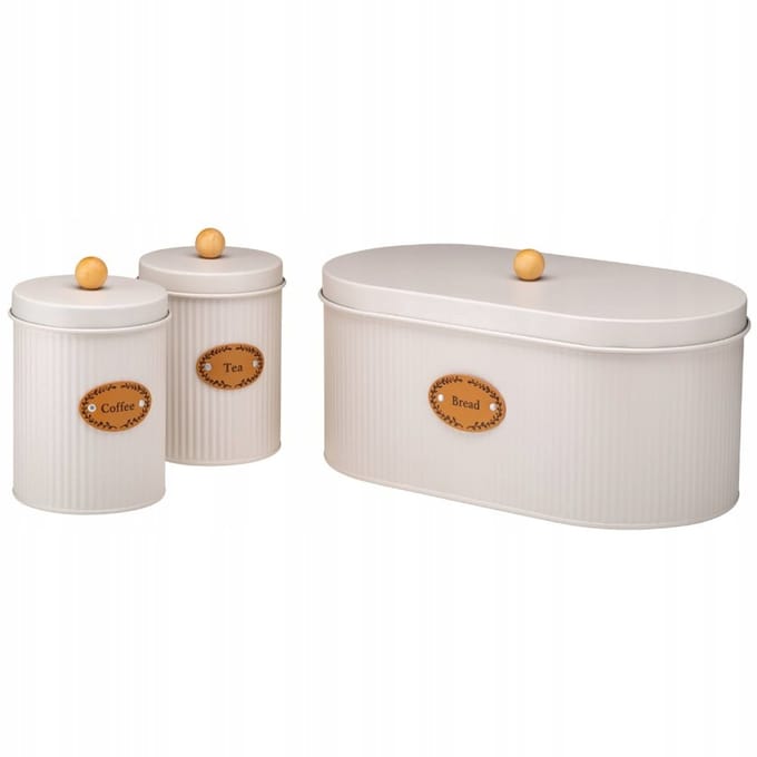 SIMO Broodtrommel & 2 Koffie/Thee Bussen - Beige Metaal