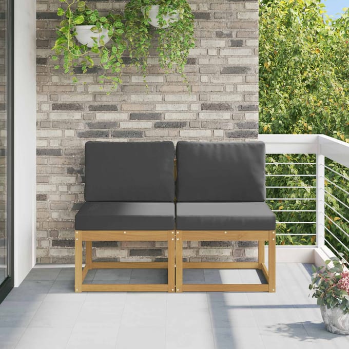 vidaXL - 2 - Stuk - Buiten - Midden - Sofa - Massief - Acacia - Hout - Wit