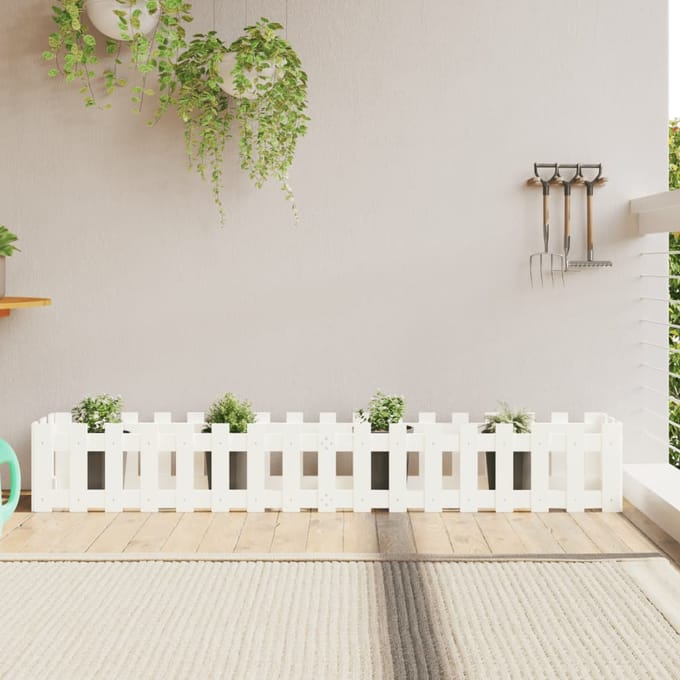 vidaXL - Plantenbak - verhoogd - hekontwerp - 200x30x30 - cm - grenenhout - wit