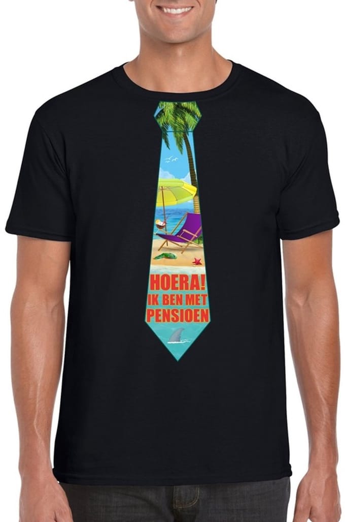 Pensioen t-shirt met stropdas heren zwart L