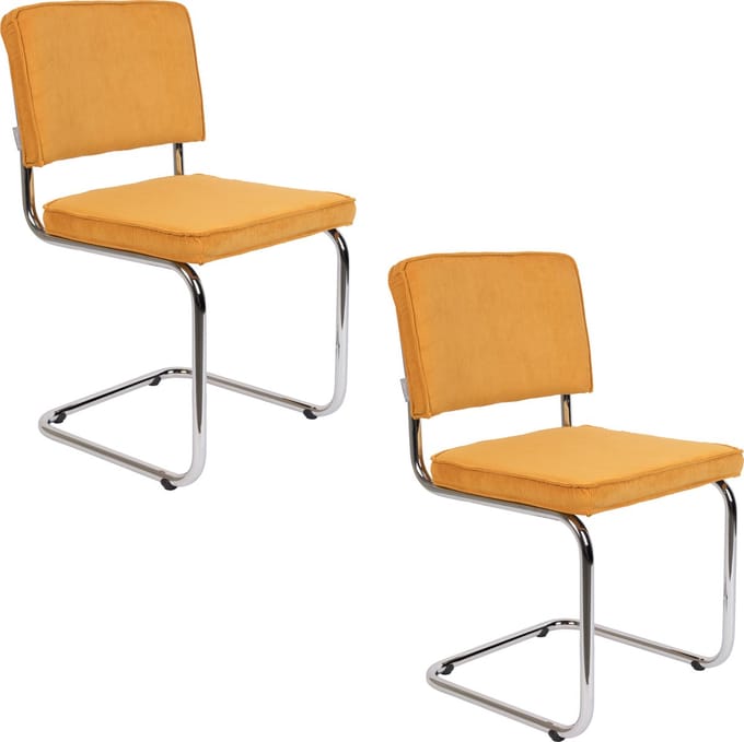 Zuiver Ridge Rib Eetkamerstoelen Geel - Set van 2