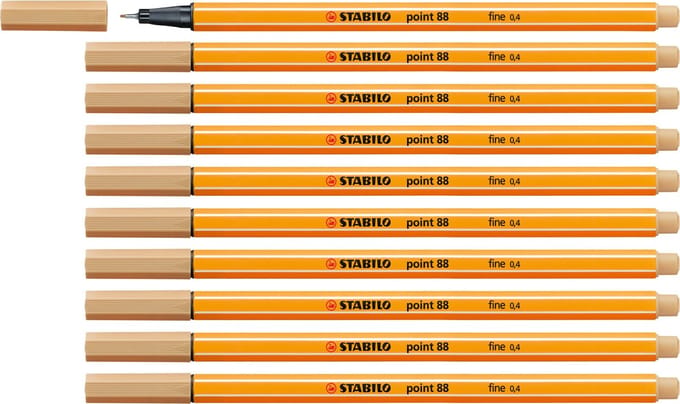 STABILO point 88 - Premium Fineliner - Fine 0,4 mm – Licht Okergeel – Doos 10 stuks