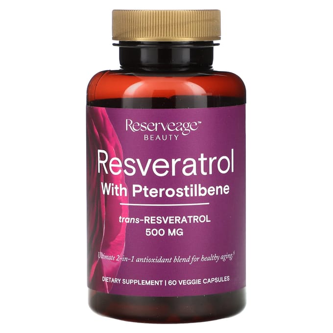Resveratrol met Pterostilbeen & Actieve Trans-Resveratrol, 500 mg, 60 Veggie Capsules