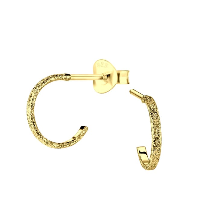 Joy|S - Zilveren oorringen stud - 10 mm - diamond dust t32 - gold plated