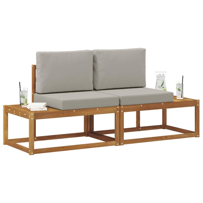 vidaXL - Buiten - eindsofa - met - kussen - 2 - Stuk - Natuurlijk - en - Licht - Grijs