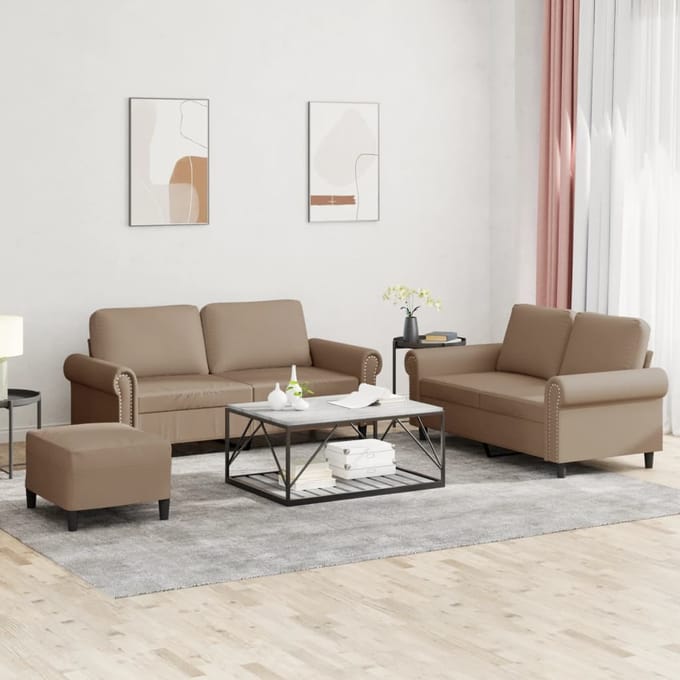 vidaXL - 3-delige - Loungeset - met - kussens - kunstleer - cappuccino