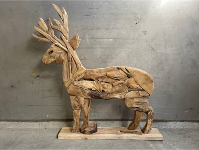 Decoratief beeld - hout - rendier akar - 92 cm hoog