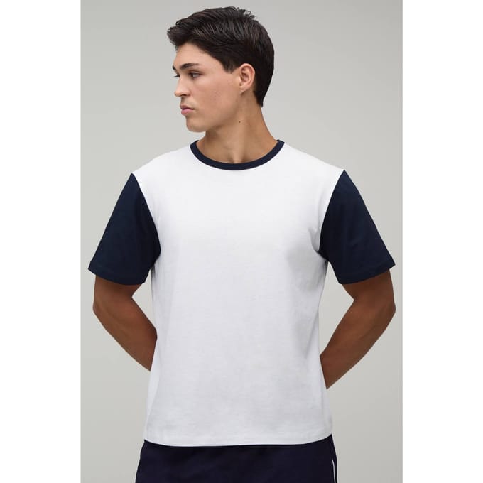 Regular Fit Colour Block Ringer T-shirt | Navy | Size Medium