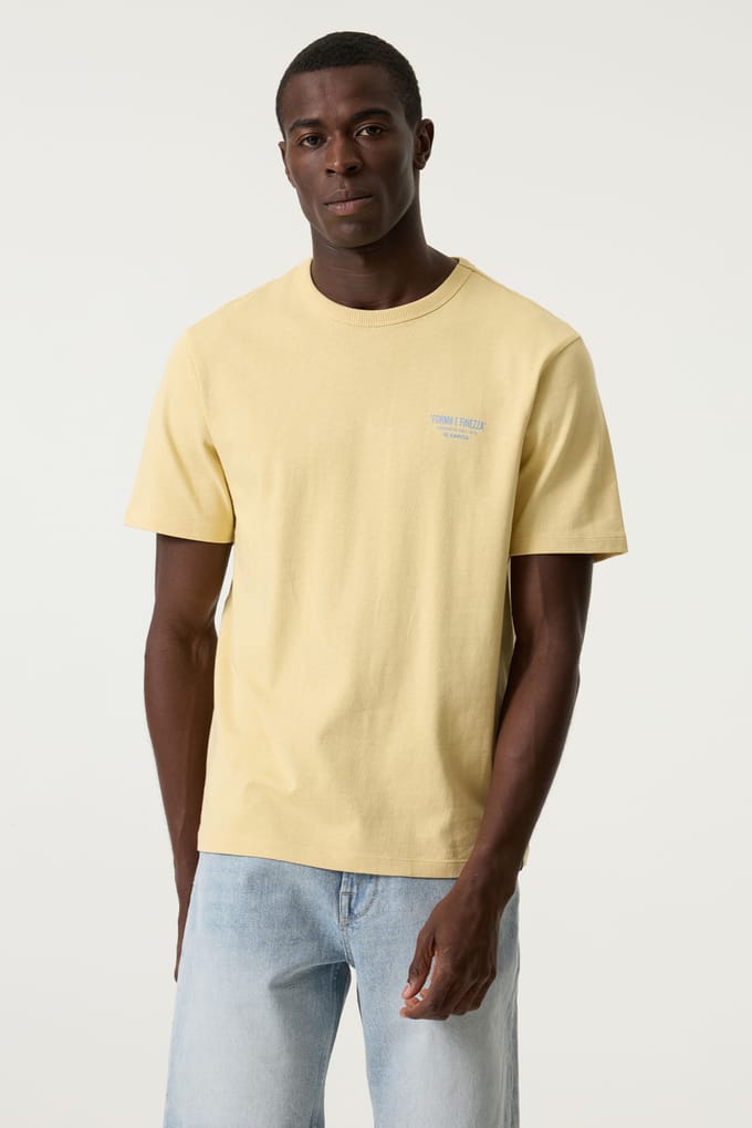GARCIA Heren Print T-shirt Geel Korte mouw