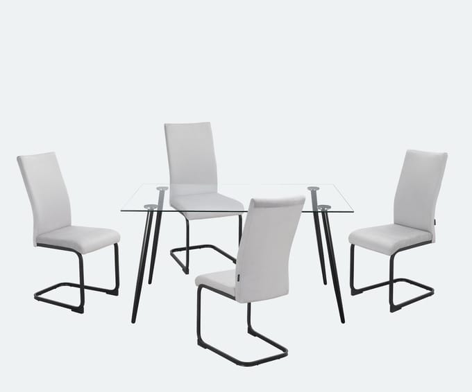 Danny-Eetset - Tafel & 4 Stoelen - Lichtgrijs