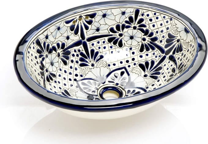 Handgemaakte Ovale Inbouwwastafel Talavera Stijl 44,5 x 36 cm