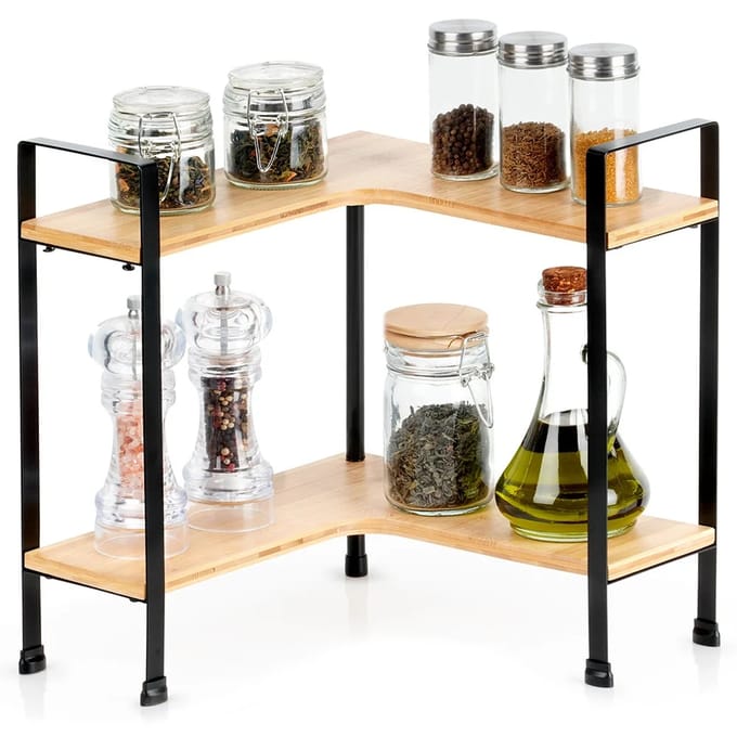 Vilde Serie - Hoekige Bamboe Keukenplank - 2-Niveaus - 29,5x29,5x33,5 cm - Modern Ontwerp