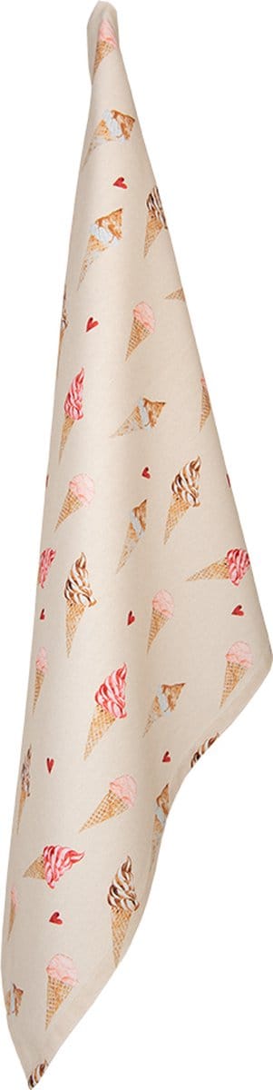 Clayre & Eef Theedoek 50x70 cm Beige Roze Katoen IJsjes