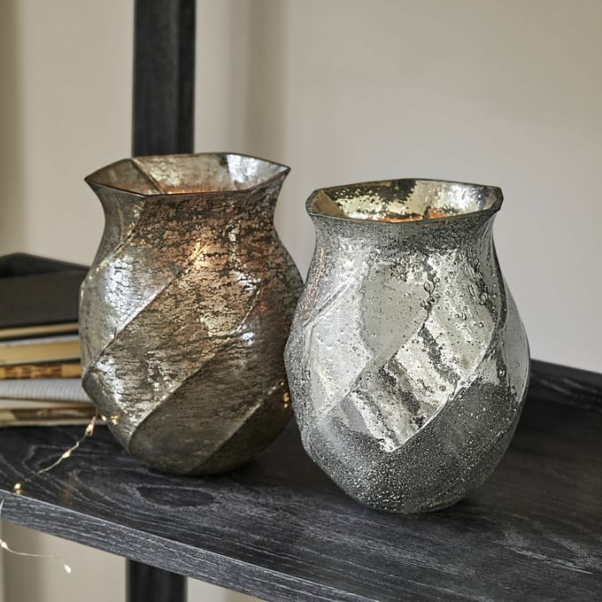 LOBERON Windlicht set van 2 Tixovel zilverkleurig/bruin