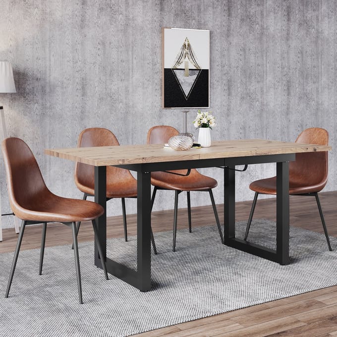 Uitschuifbare Eettafel Industrieel-Rechthoekige Keukentafel MDF-Eikenlook Zwart-140 Tot 180 cm Multifunctionele Dining Table