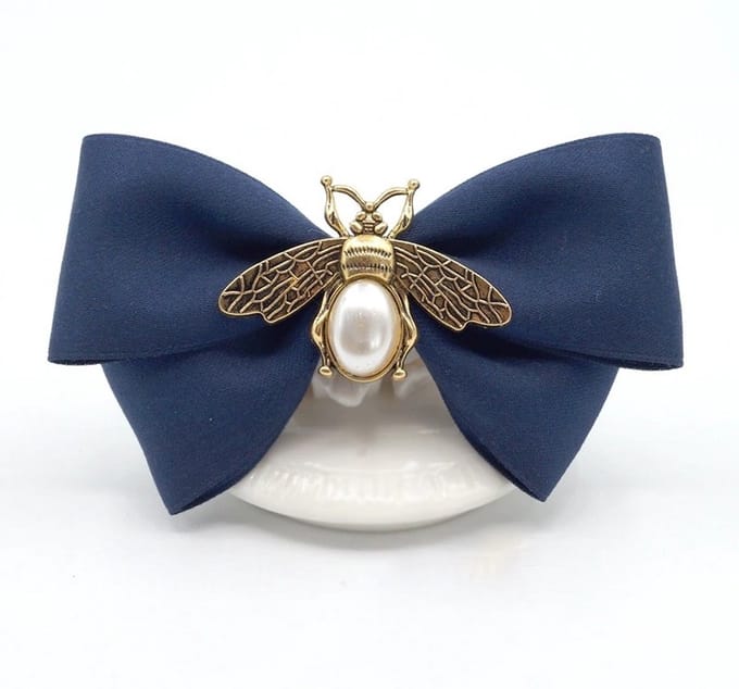 Zijde Haarclip - Vintage Haarlint met Parel - Bij Haarklem - Blauw