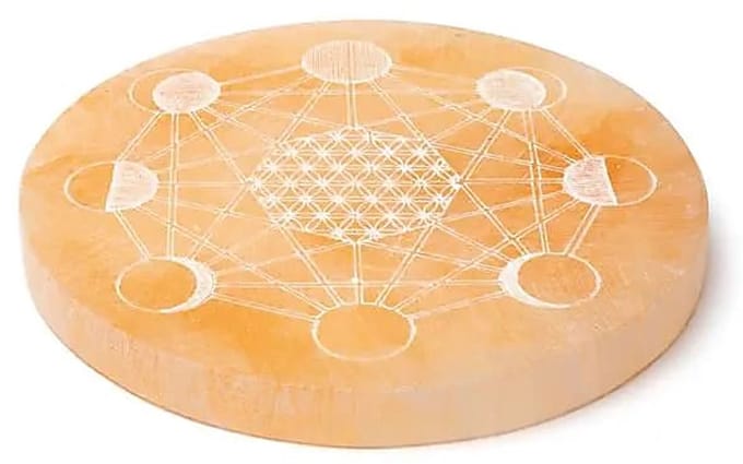 Seleniet perzik plaat rond gegraveerd – ± 12 cm x 1 cm