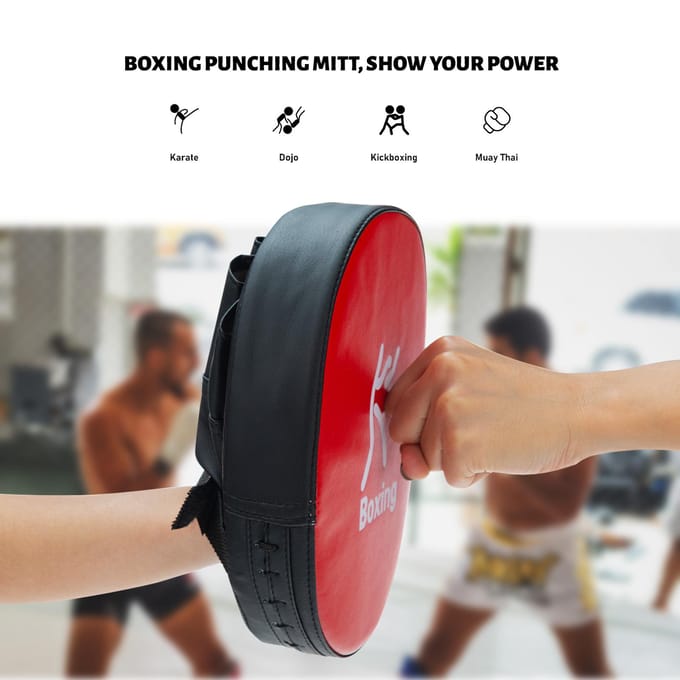 Bokshandschoen PU-leer Dik schuim Gebogen focus Doelpad Kickboksen Muay Thai Karate One Size rood