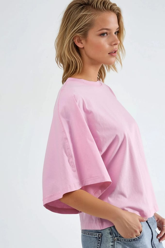 Overmaatse Geribbelde Crewneck T-Shirt