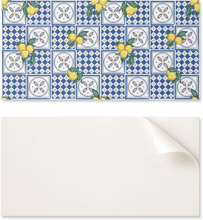 Zelfklevend decoratief element van vinyl voor thuis, 100x50 cm, citroenmotief op tegels.