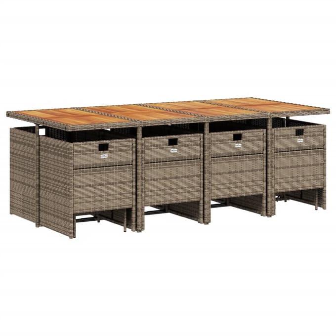 vidaXL - 13-delige - Tuinset - met - kussens - poly - rattan - grijs