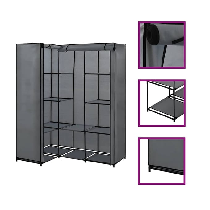 vidaXL - Hoekkledingkast - 130x87x169 - cm - grijs