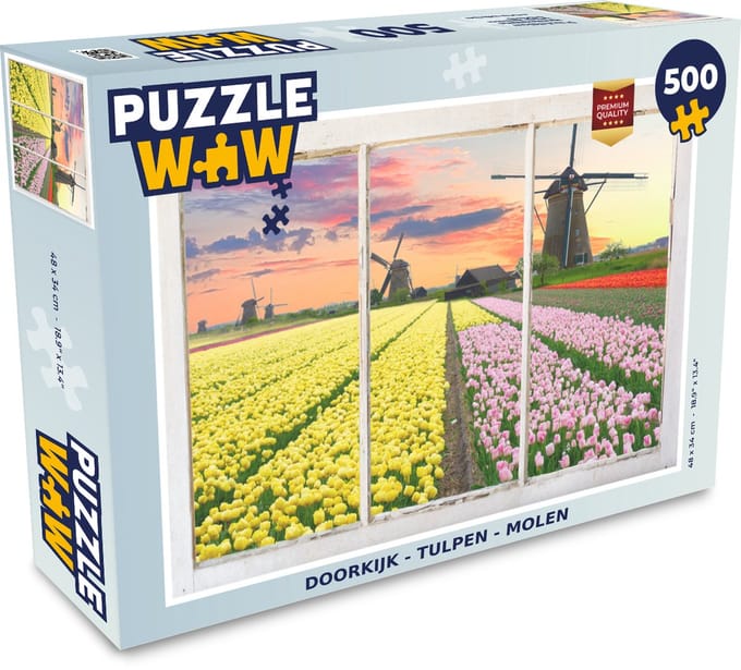 Puzzel Doorkijk - Tulpen - Molen - Legpuzzel - Puzzel 500 stukjes