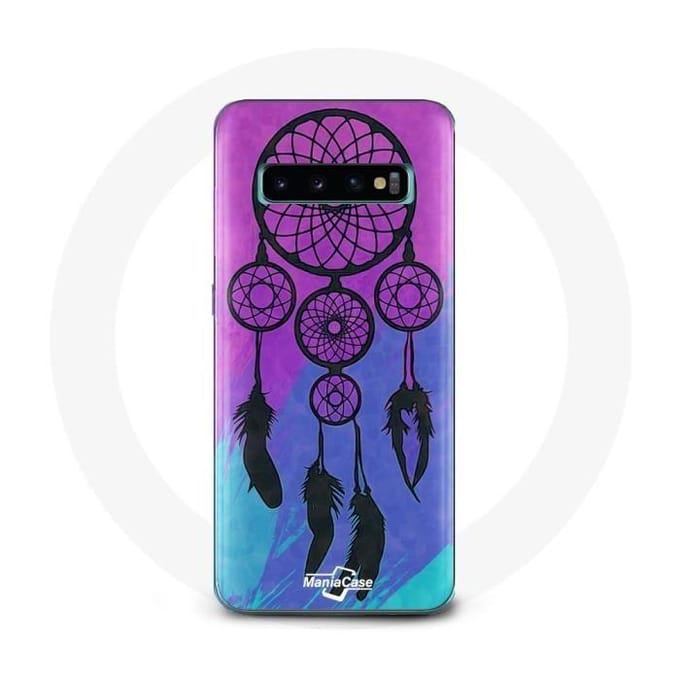 Coque pour Samsung Galaxy S10 Plus Attrape Rêve Noir Fond Bleu et Violet