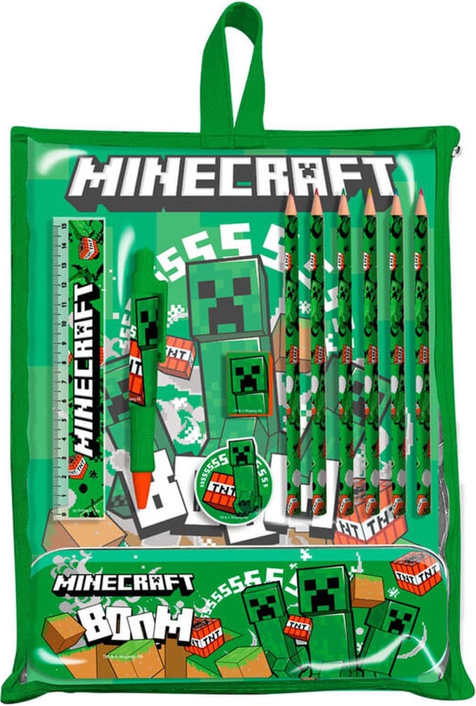 Minecraft Schrijfwarenset Groen - Potloden, Etui (blik) - Schoolset - Schoolspullen