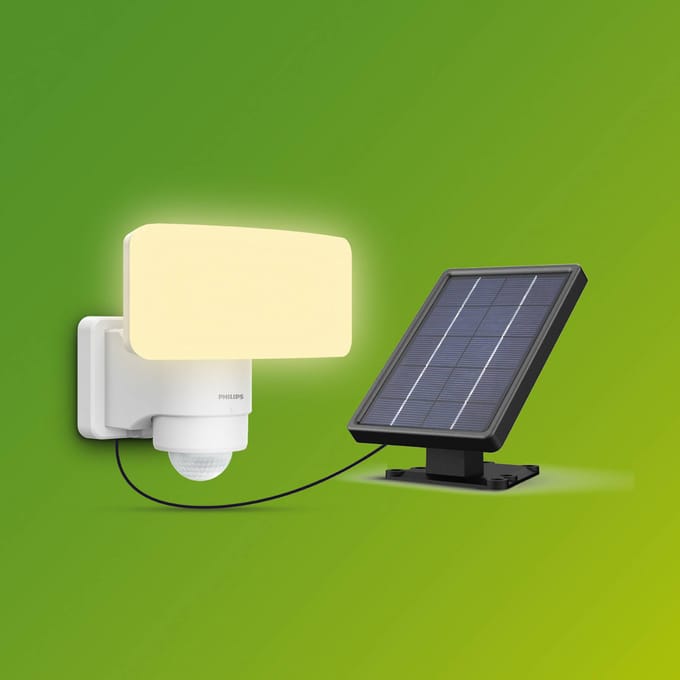 Philips Tylus beveiligingslamp - UltraEfficient LED - Solar buitenlamp - Helder warm licht; 3000K - Wit - Bewegingssensor - Schemersensor - Zonne-energie