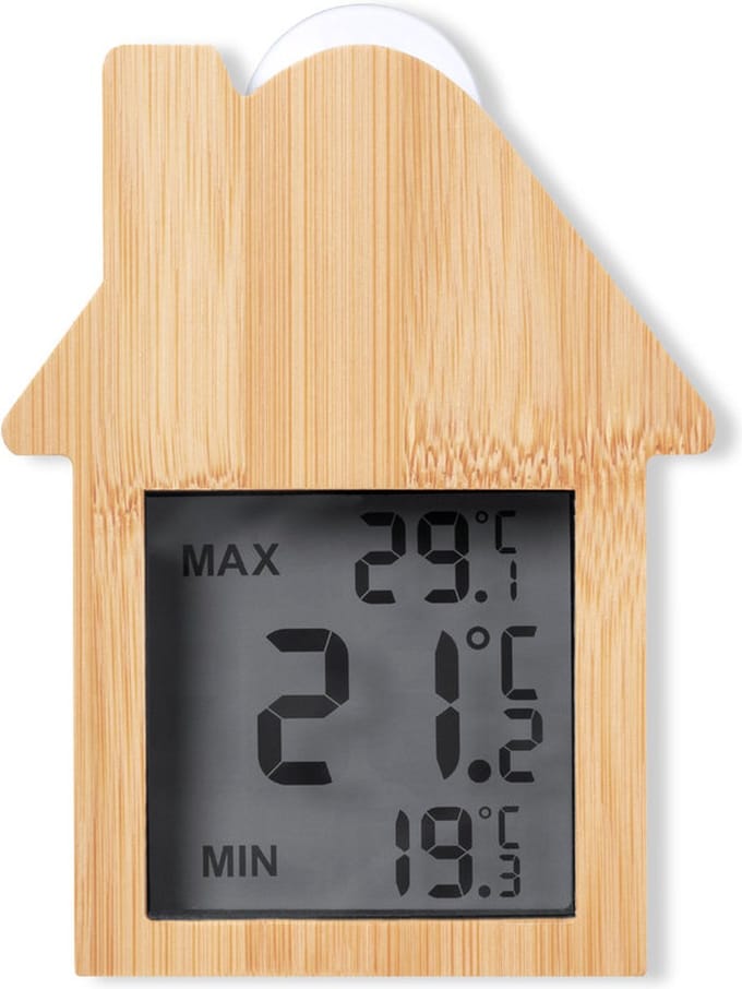 Thermometer met klok bamboe