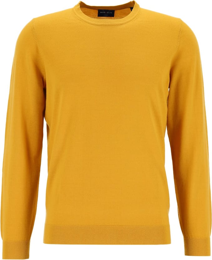 MARVELIS modern fit trui wol - O-hals - okergeel