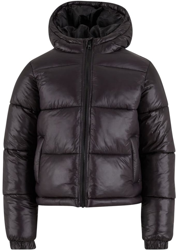 Urban Classics - Shiny Puffer with hood Kinder Jacket - Kids 158/164 - Zwart