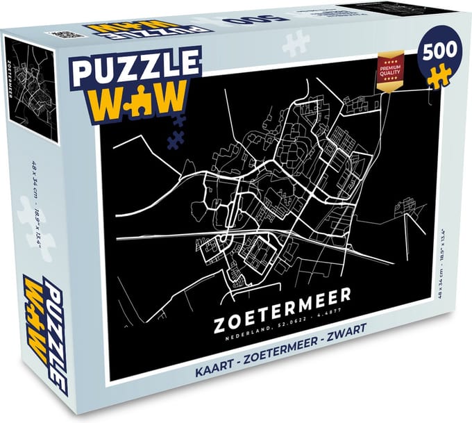 Puzzel Kaart - Zoetermeer - Zwart - Legpuzzel - Puzzel 500 stukjes