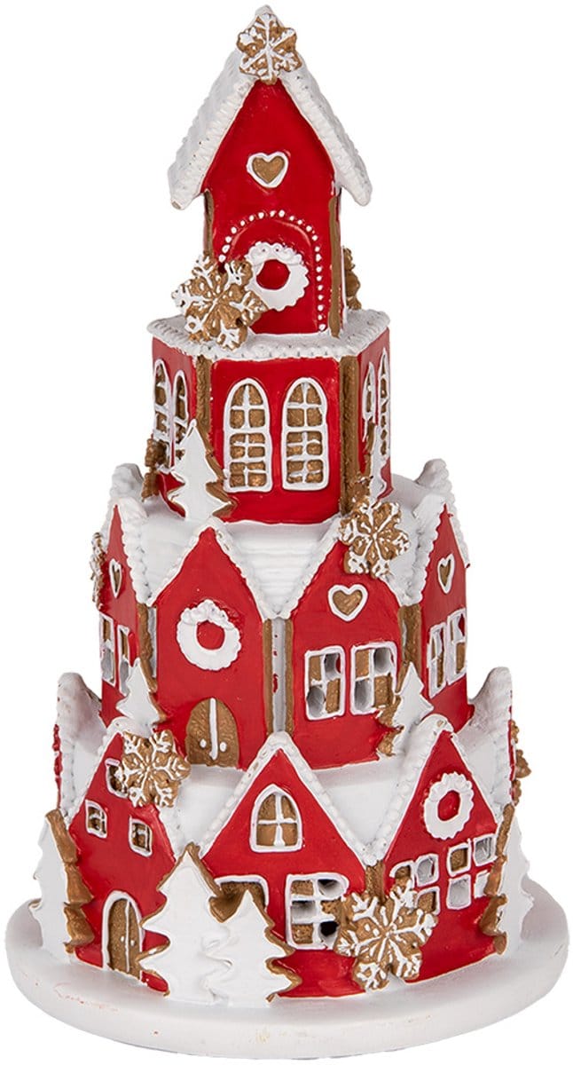 Clayre & Eef Gingerbread house met LED Ø 13x22 cm Rood Kunststof