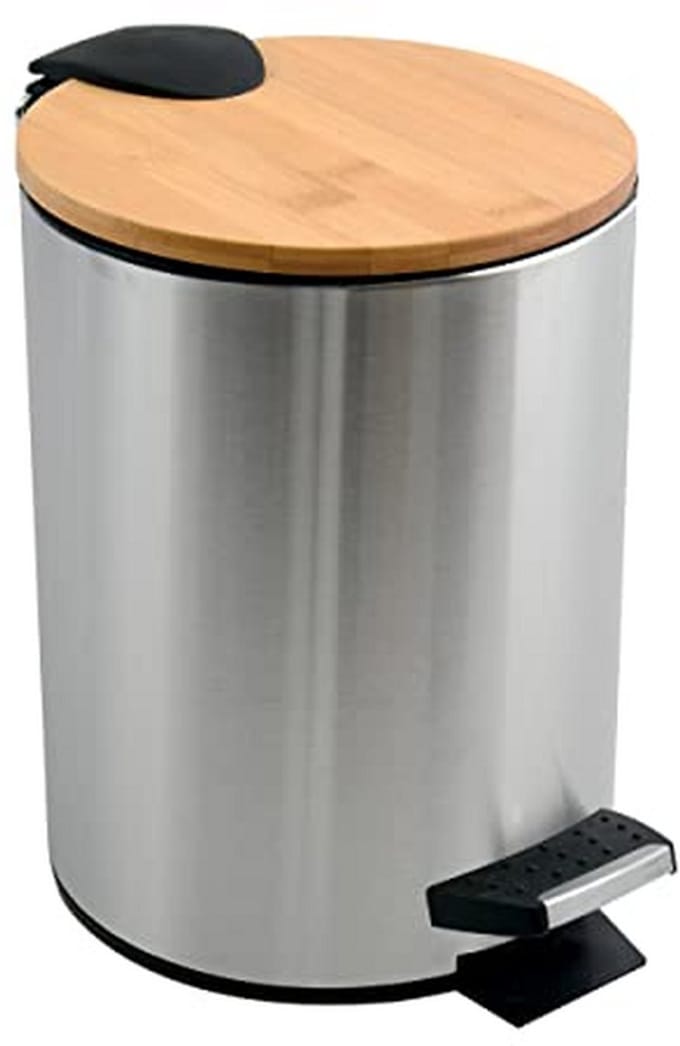 Pedaalemmer met Softclosemechanisme - 3 Liter - Staal en Bamboe - Compact & Hygienisch