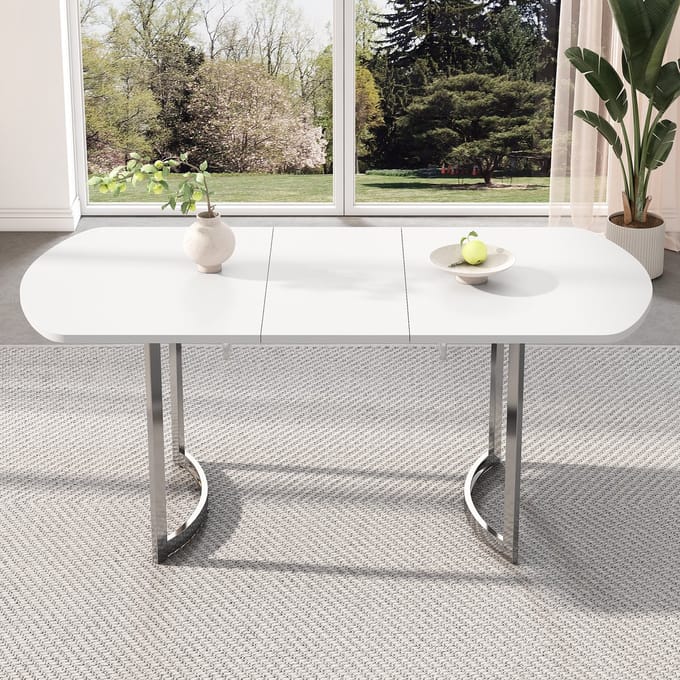 REDOM Eettafel uitschuifbaar: 140–180x80 cm van MDF met verzilverde metalen poten, modern ontwerp