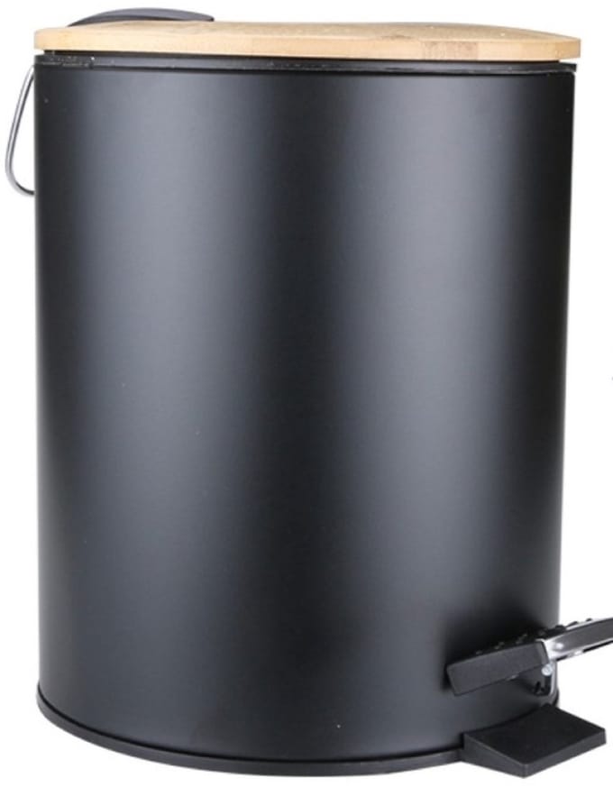 Ceruzo Prullenbak - 5 Liter - Bamboe deksel - Soft close - Binnenemmer - Mat Zwart