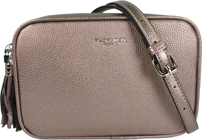 Flora & Co - KAEL - zacht generfd imitatieleer - crossbody handtas dames- 2 vakken met rits - lange instelbare riem - marron metallic/bruin