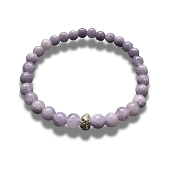 Armband - natuursteen - Angeliet - 6 mm - 18 cm - zilverkleurig element lotusbloem