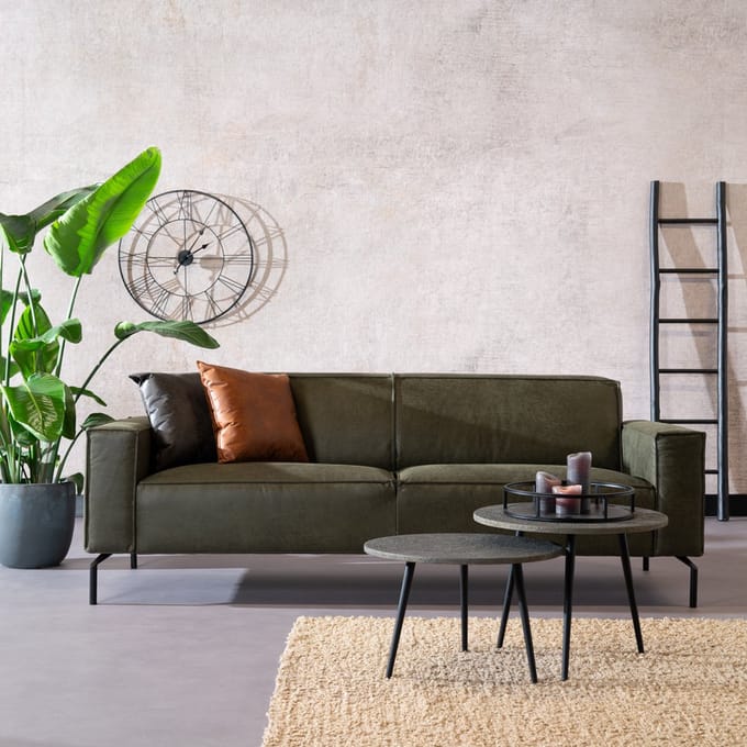 Bronx71® Industriële bank 3-zits Kansas eco-leer olijfgroen