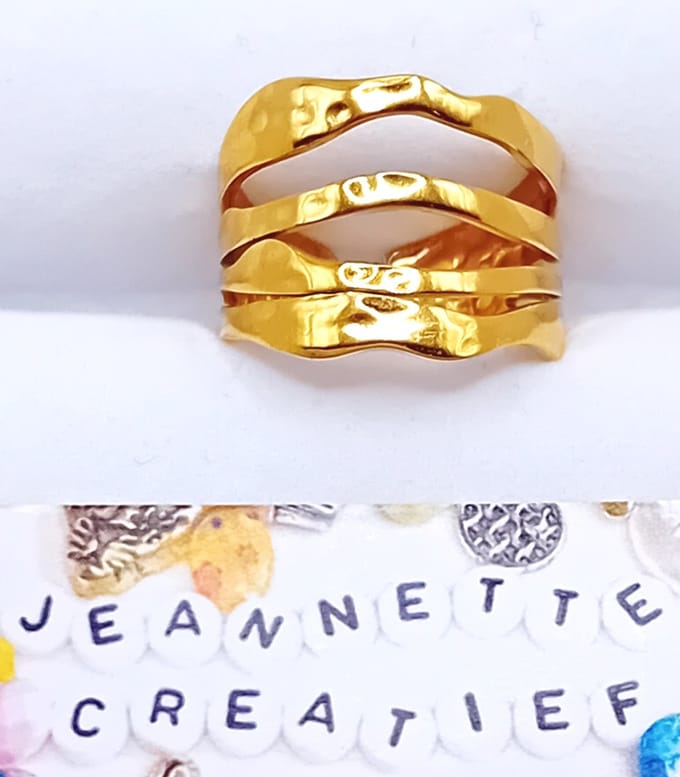 Jeannette-Creatief® - Beach - Gelaagde RVS Ring Goud - Ring - Verstelbare Ring - Multiring - Dames Ring - Verstelbaar van 17 mm - 19 mm.