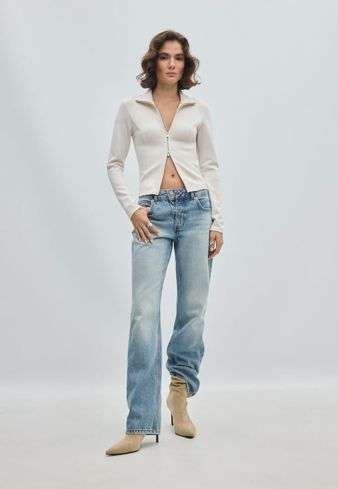 Stradivarius Getailleerd soft touch sweatshirt met rits  Vanille S