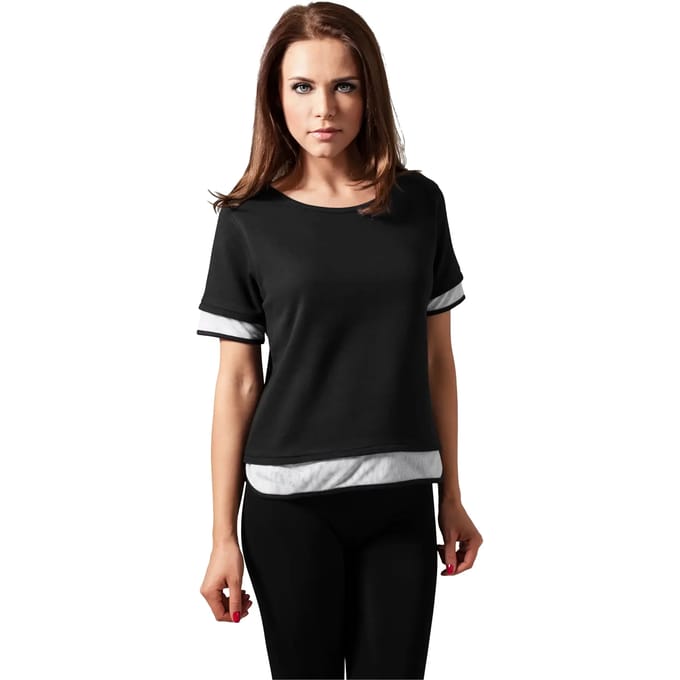 Urban Classics - Terry Mesh Dames T-shirt - S - Zwart/Wit