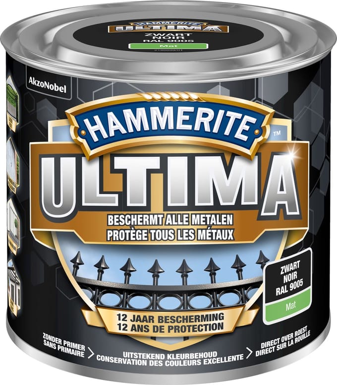 Hammerite Ultima - Zwart - 250 ml - Mat - 7,5 m²/l - Afwerkingslaag