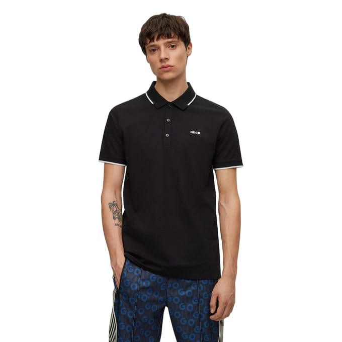Hugo Geribbeld poloshirt met logo voor heren (Zwart)